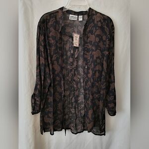 Sheer Black and Brown Patterned Blouse